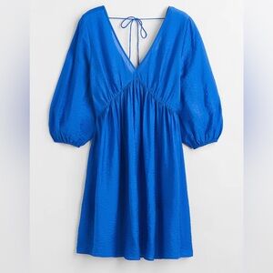 H&M Vibrant Blue V-Neck Flowy Mini Dress
